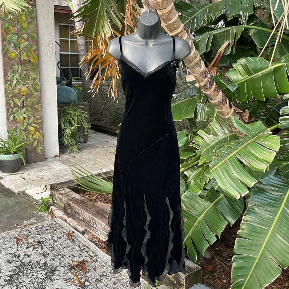 Per Una handkerchief, hem silk velvet drop waist bias cut ruffle dress